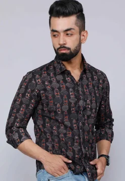 Printed Pure Cotton Shirt in Black