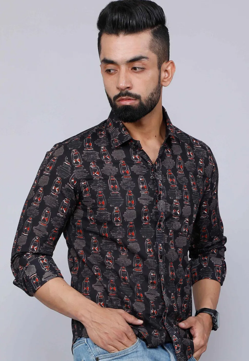 Printed Pure Cotton Shirt in Black