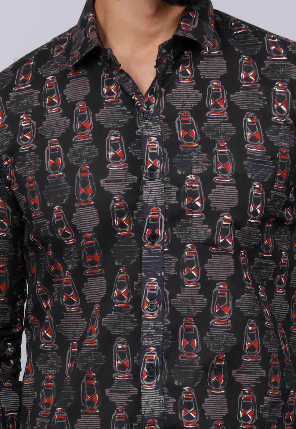 Printed Pure Cotton Shirt in Black