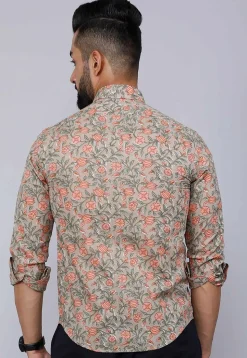 Printed Pure Cotton Shirt in Light Fawn