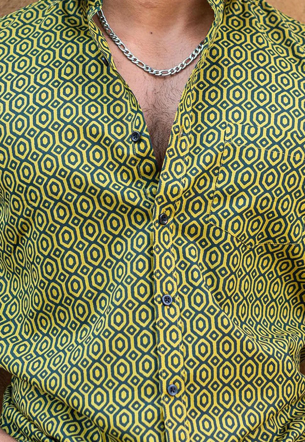 Printed Pure Cotton Shirt in Light Olive Green