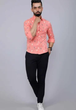 Printed Pure Cotton Shirt in Peach