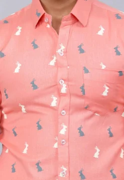 Printed Pure Cotton Shirt in Peach