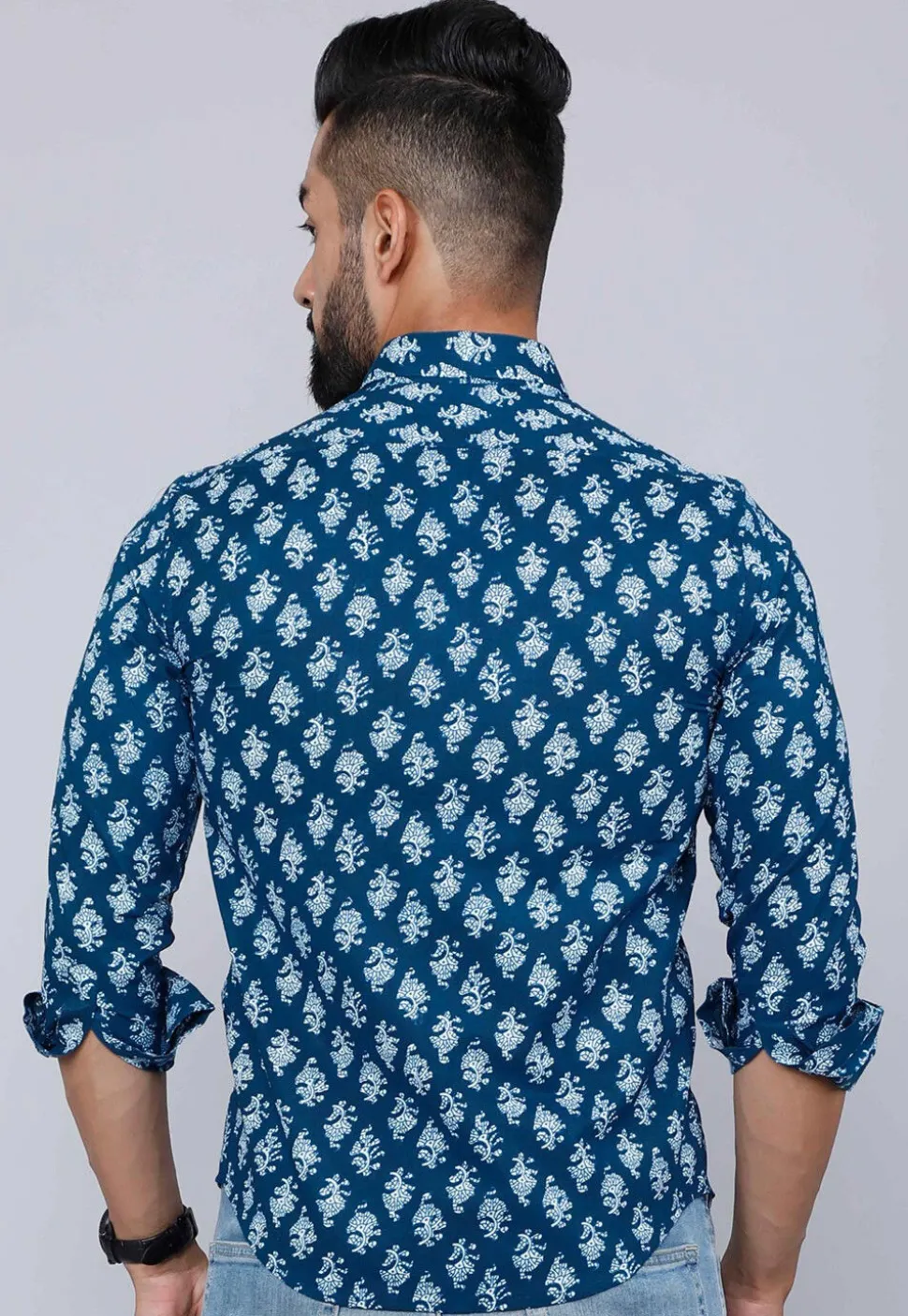 Printed Pure Cotton Shirt in Blue