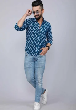 Printed Pure Cotton Shirt in Blue