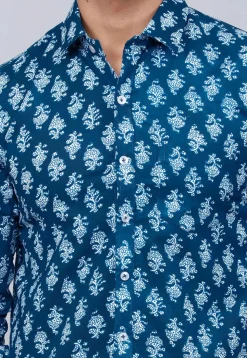 Printed Pure Cotton Shirt in Blue