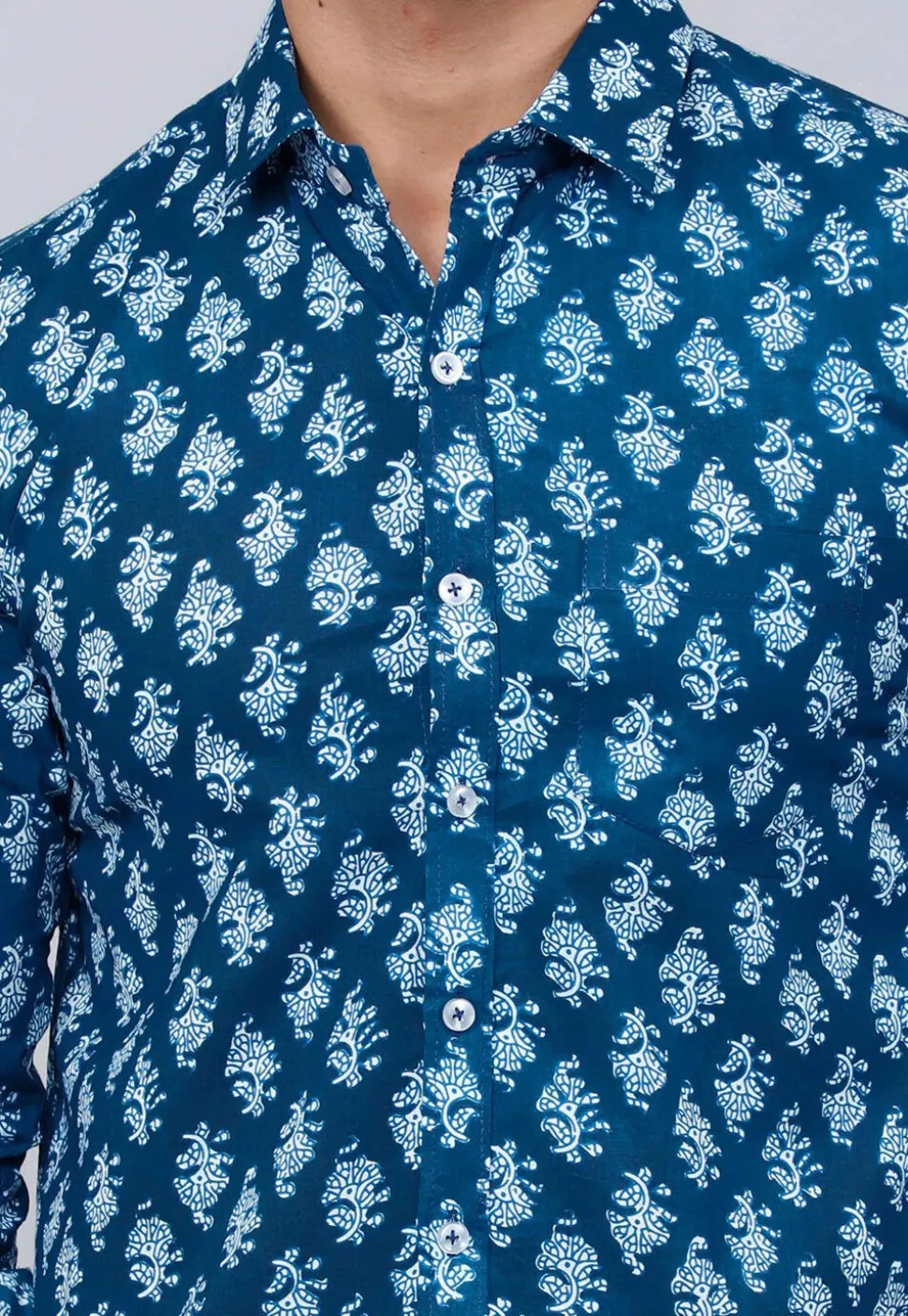Printed Pure Cotton Shirt in Blue
