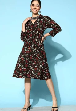 Printed Pure Cotton Shirt Dress in Black
