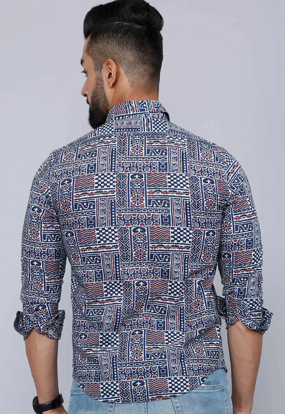 Printed Pure Cotton Shirt in Navy Blue