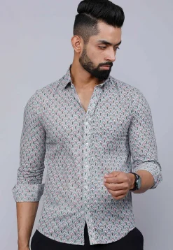 Printed Pure Cotton Shirt in Sky Blue
