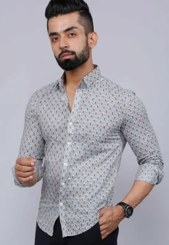 Printed Pure Cotton Shirt in Sky Blue