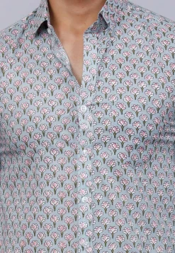 Printed Pure Cotton Shirt in Sky Blue