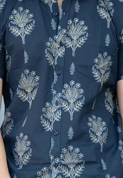 Printed Pure Cotton Shirt in Navy Blue