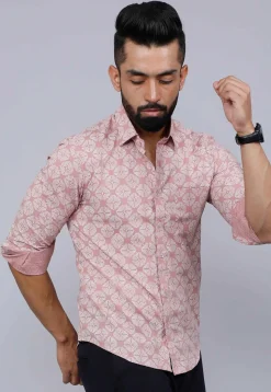 Printed Pure Cotton Shirt in Peach