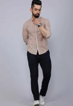 Printed Pure Cotton Shirt in Light Fawn