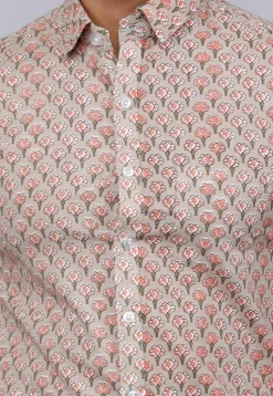 Printed Pure Cotton Shirt in Light Fawn