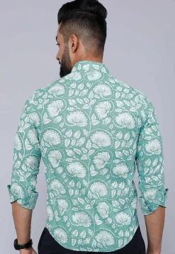 Printed Pure Cotton Shirt in Sea Green