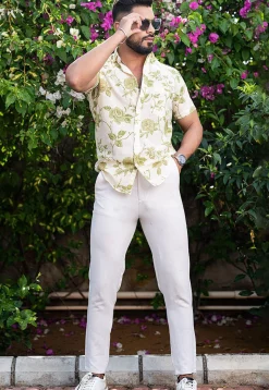 Printed Pure Cotton Shirt in Off White
