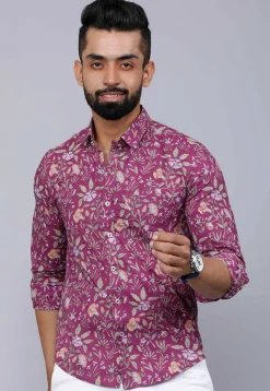 Printed Pure Cotton Shirt in Purple