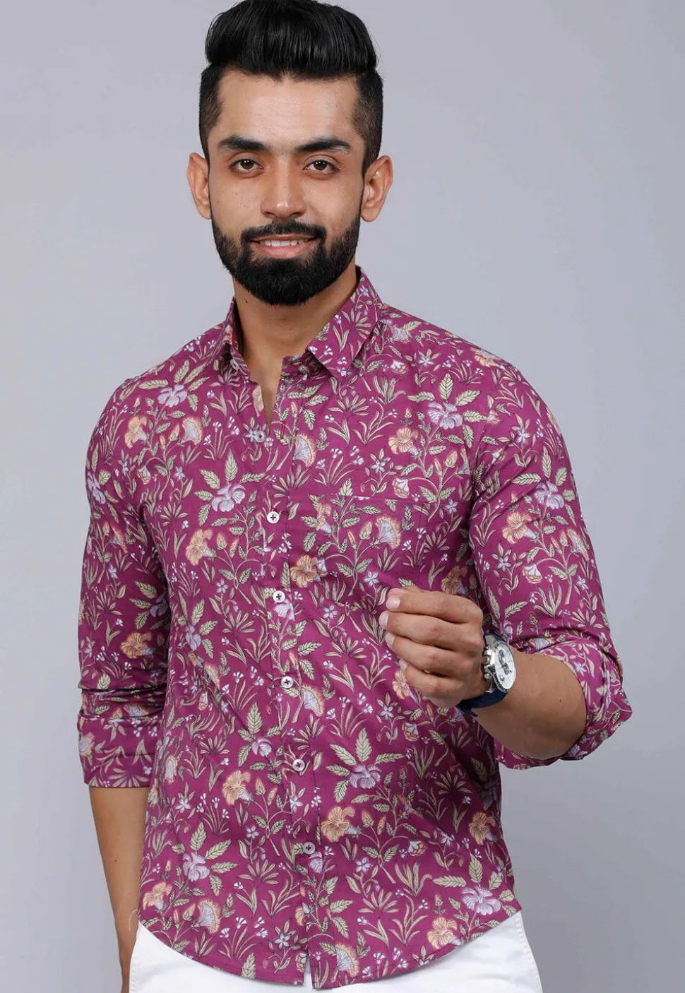 Printed Pure Cotton Shirt in Purple