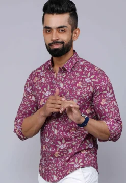 Printed Pure Cotton Shirt in Purple