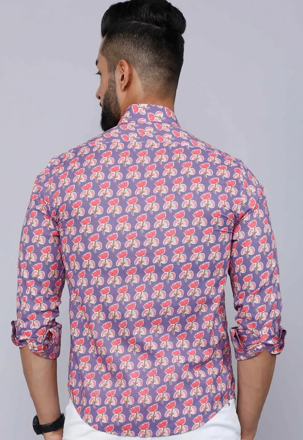 Printed Pure Cotton Shirt in Light Purple