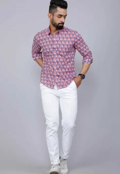 Printed Pure Cotton Shirt in Light Purple