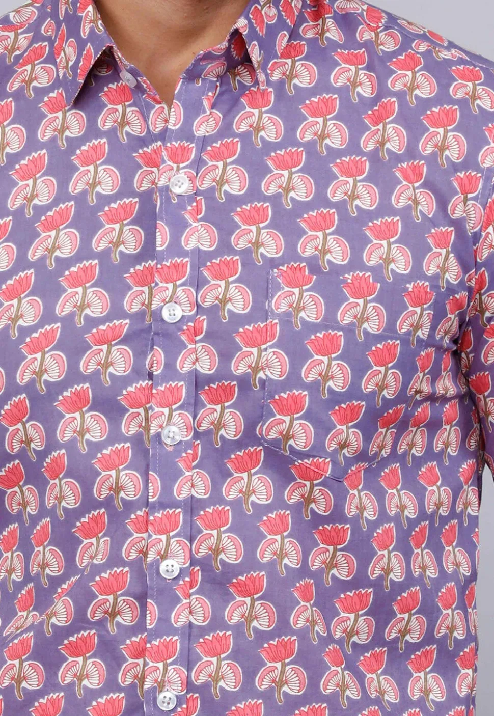 Printed Pure Cotton Shirt in Light Purple