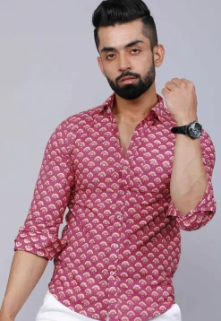Printed Pure Cotton Shirt in Pink