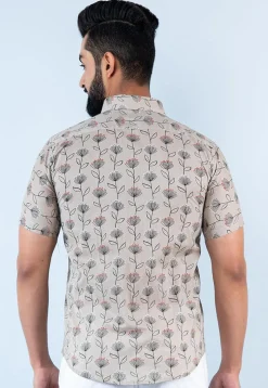 Printed Pure Cotton Shirt in Light Fawn