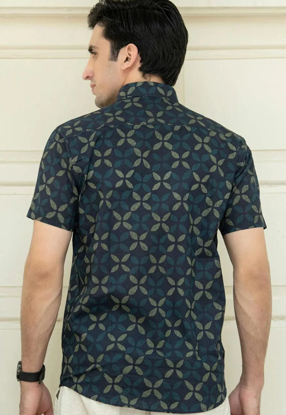 Printed Pure Cotton Shirt in Navy Blue