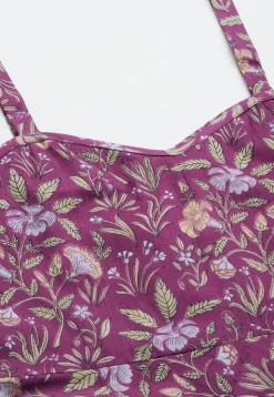 Printed Pure Cotton Short Dress in Purple