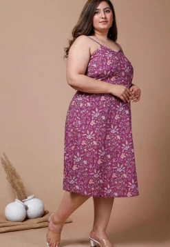 Printed Pure Cotton Short Dress in Purple