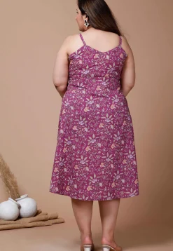 Printed Pure Cotton Short Dress in Purple