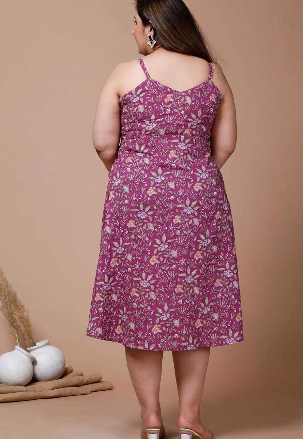 Printed Pure Cotton Short Dress in Purple