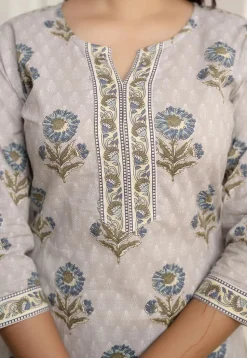 Printed Pure Cotton Straight Kurti in Light Fawn