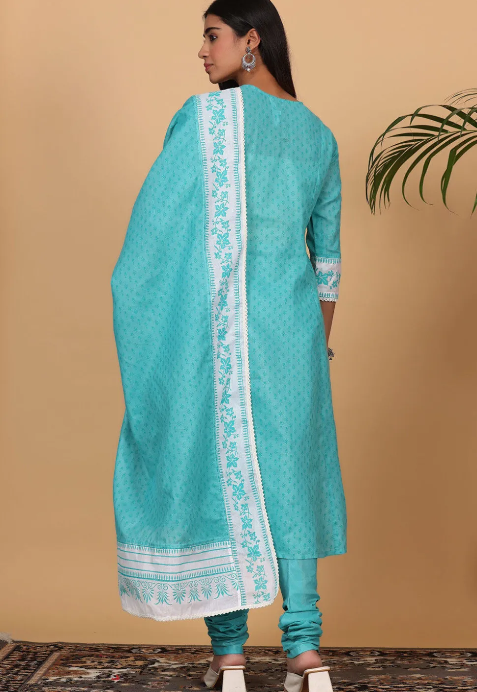 Printed Pure Cotton Straight Suit in Blue