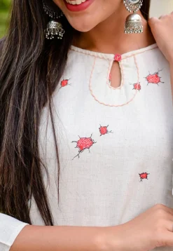 Printed Pure Cotton Straight Kurta Set in Off White