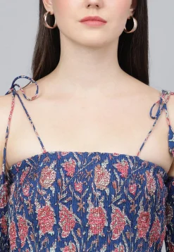 Printed Pure Cotton Tiered Maxi Dress in Navy Blue