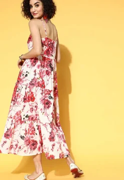 Printed Pure Cotton Tiered Dress in Off White
