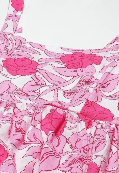 Printed Pure Cotton Tired Dress in Pink