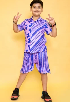 Printed Pure Cotton Top Set in Purple