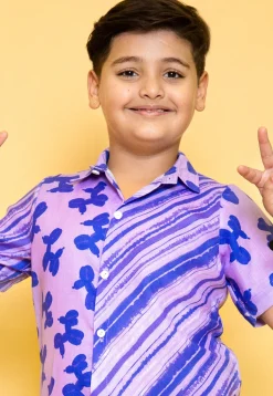 Printed Pure Cotton Top Set in Purple