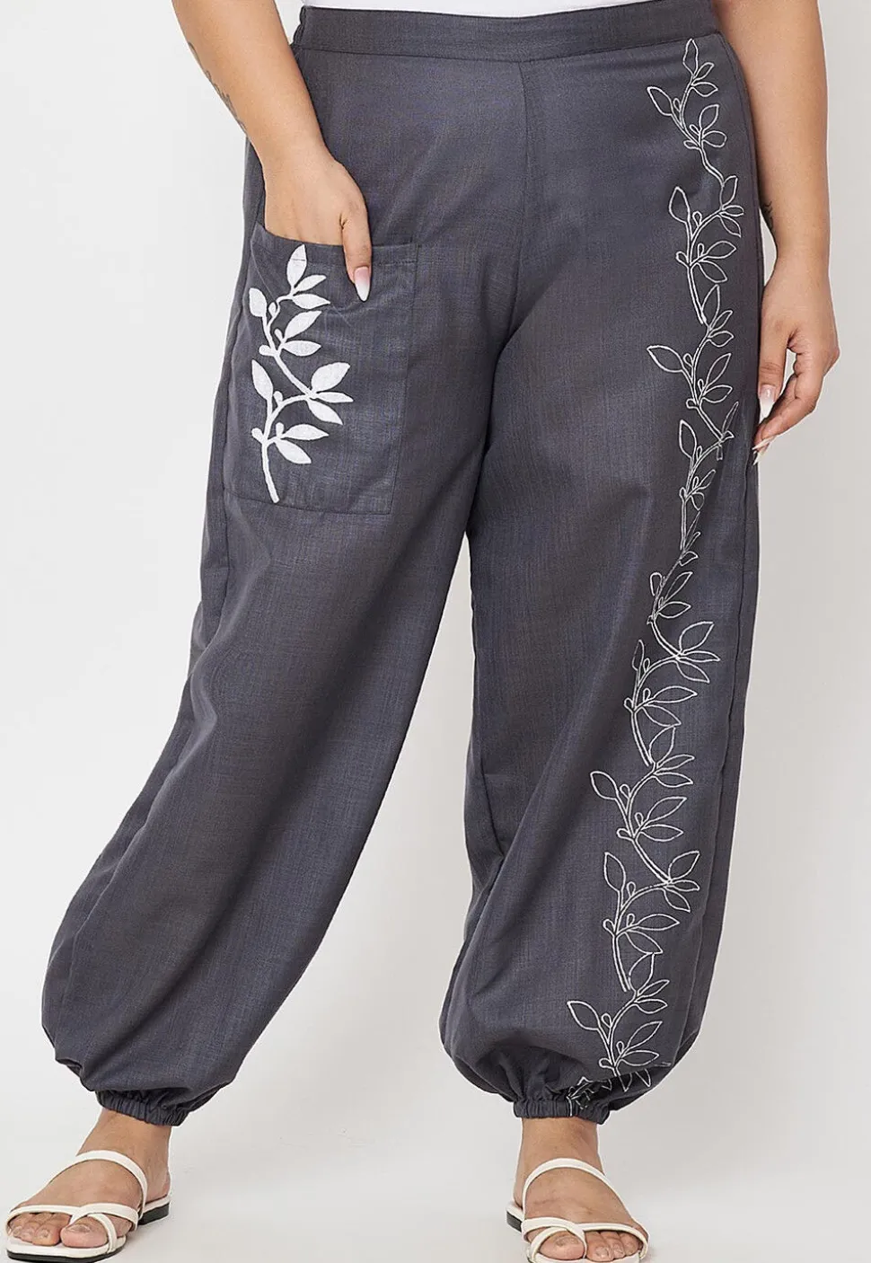 Printed Pure Cotton Trouser in Grey