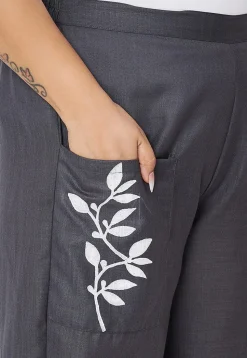 Printed Pure Cotton Trouser in Grey