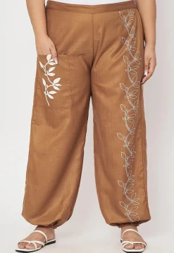 Printed Pure Cotton Trouser in Brown
