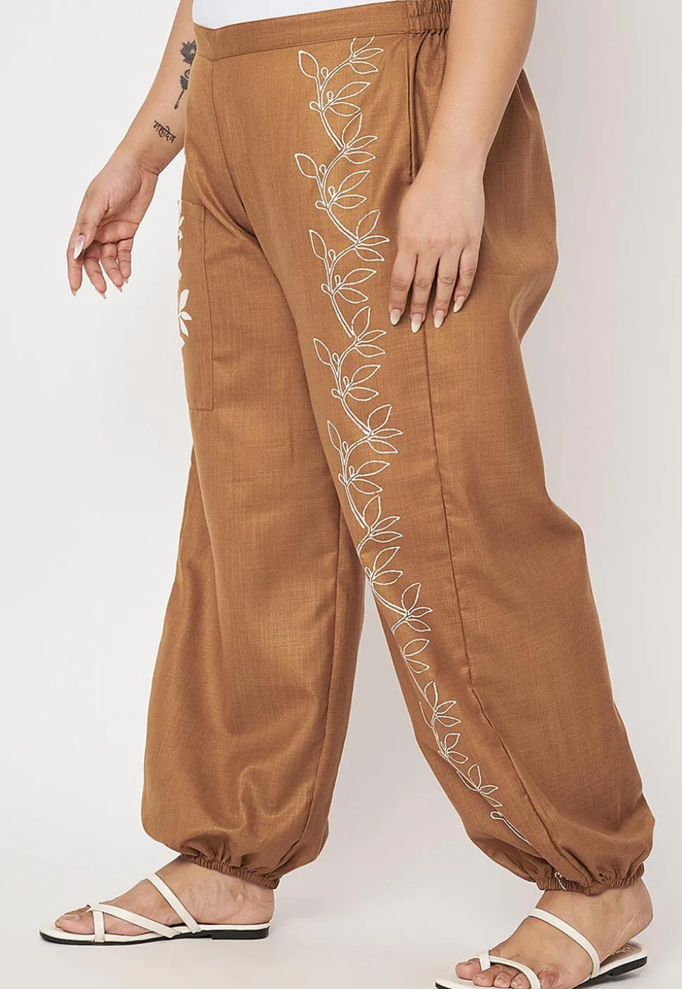 Printed Pure Cotton Trouser in Brown