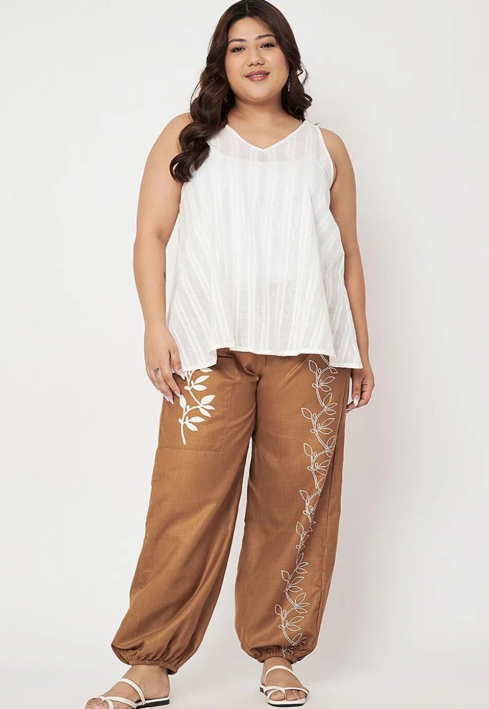 Printed Pure Cotton Trouser in Brown
