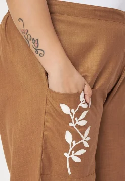 Printed Pure Cotton Trouser in Brown