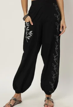 Printed Pure Cotton Trouser in Black